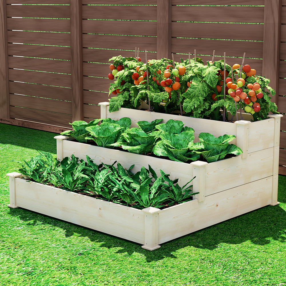 Green Fingers 3-Tier Wooden Raised Garden Bed Elevated Ground Vegetable Planter Box-6