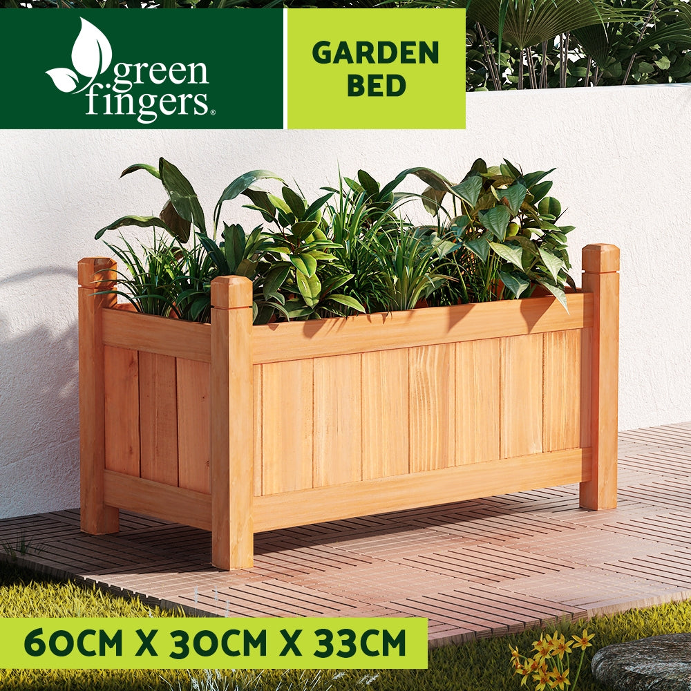 Green Fingers Garden Bed 60x30x33cm Wooden Planter Box Raised Container Growing-2