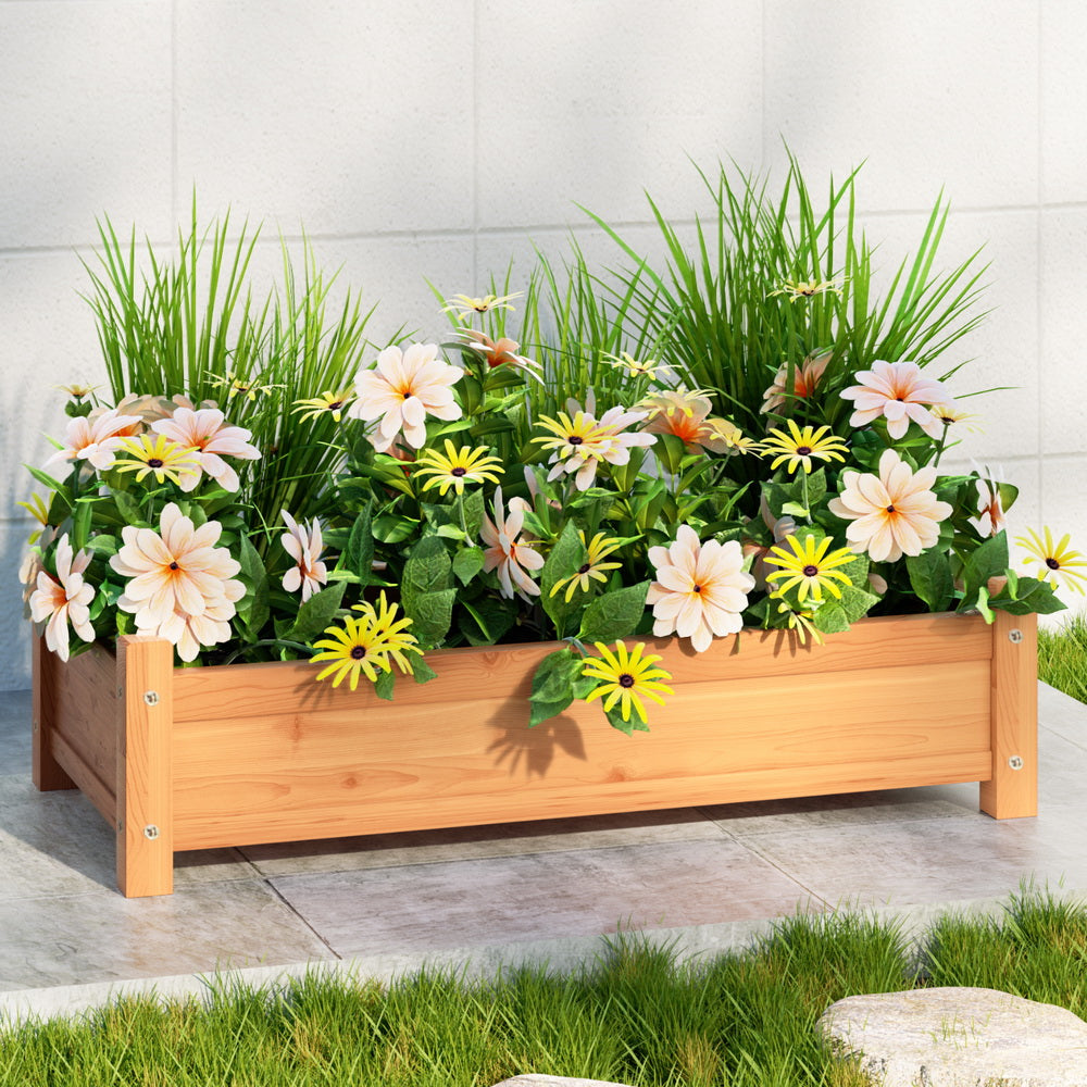 Green Fingers Garden Bed 65x33x16cm Wooden Planter Box Raised Container Growing-6