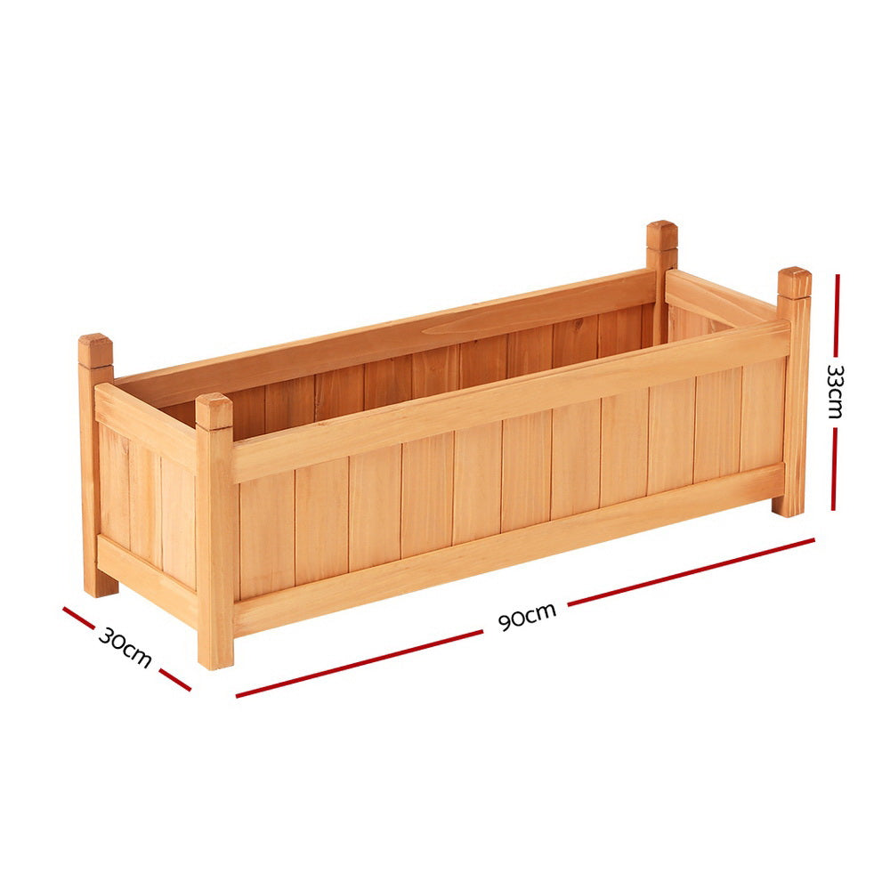 Green Fingers Garden Bed 90x30x33cm Wooden Planter Box Raised Container Growing-1