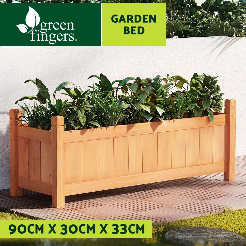 Green Fingers Garden Bed 90x30x33cm Wooden Planter Box Raised Container Growing-3