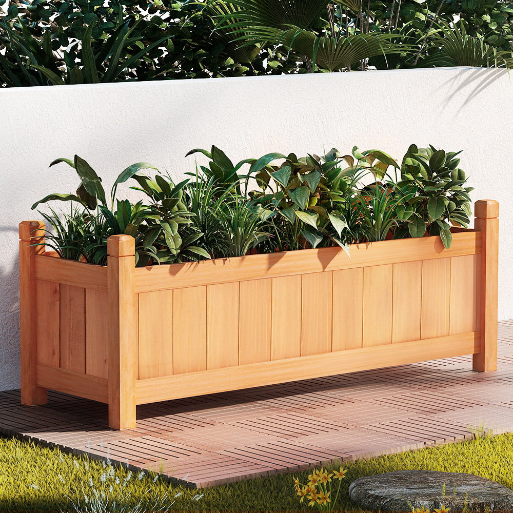 Green Fingers Garden Bed 90x30x33cm Wooden Planter Box Raised Container Growing-7