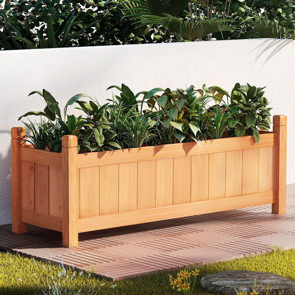Green Fingers Garden Bed 90x30x33cm Wooden Planter Box Raised Container Growing-0
