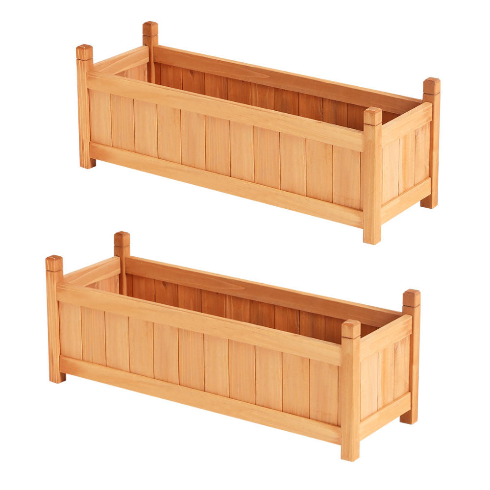 2x Green Fingers Garden Bed 90x30x33cm Wooden Planter Box Raised Container Growing-0