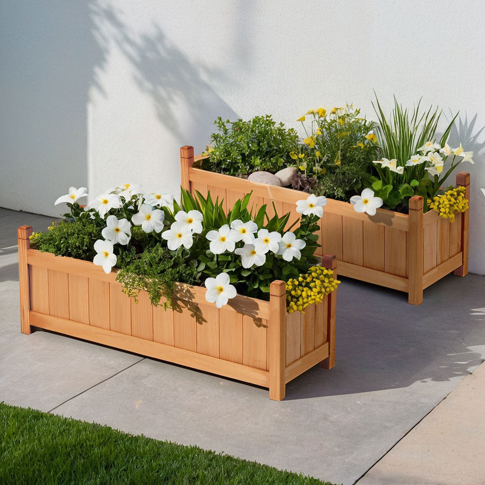 2x Green Fingers Garden Bed 90x30x33cm Wooden Planter Box Raised Container Growing-6