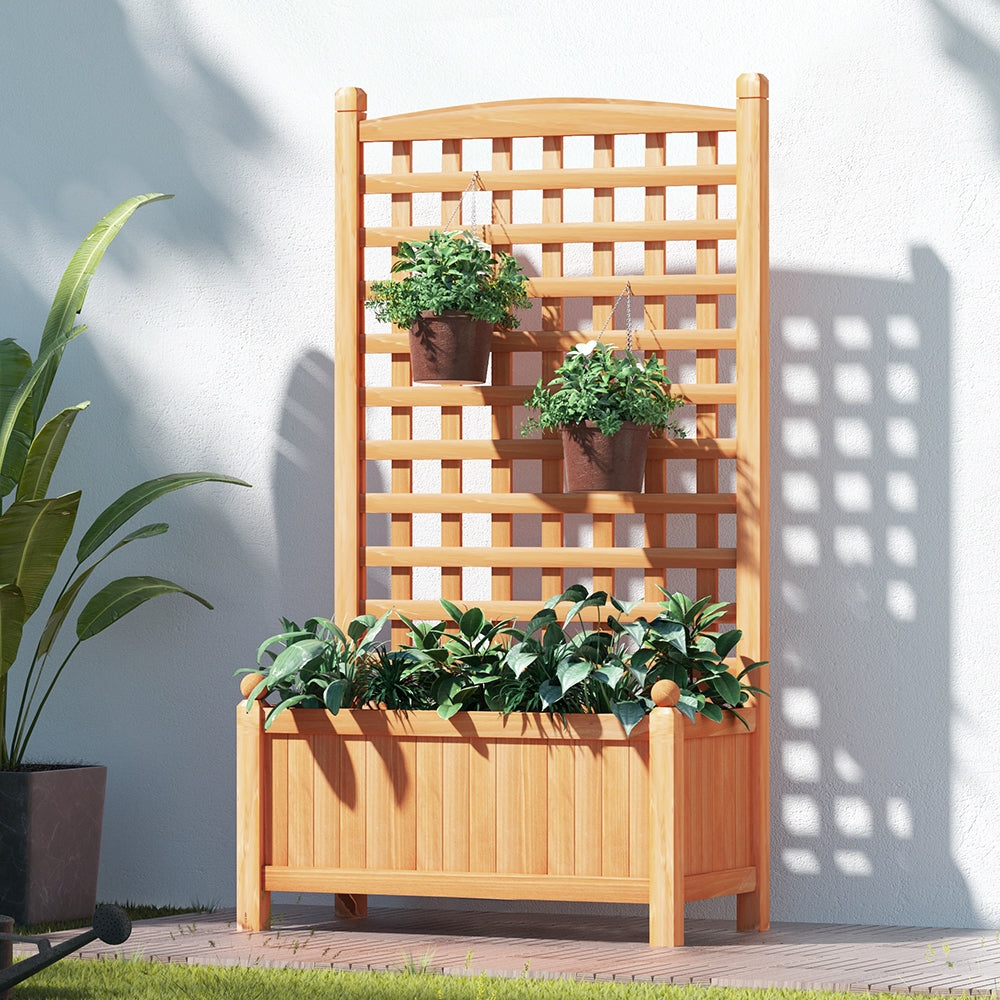Green Fingers Garden Bed Wooden 64x35x115cm Planter Raised Box Container Trellis-0