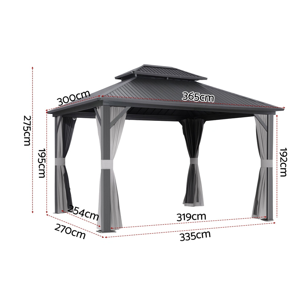 Instahut Gazebo 3x3.65m Canopy Outdoor Steel Frame Patio Tent Curtains Marquee Grey-1
