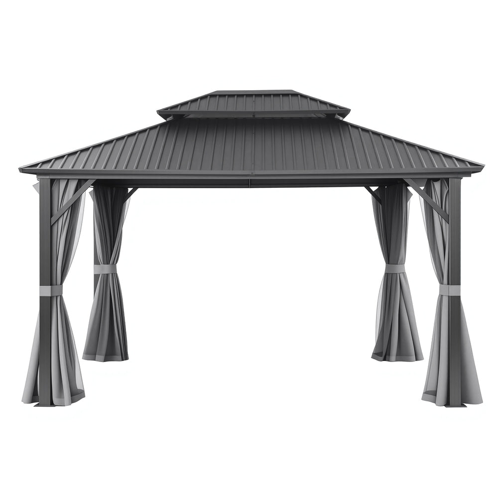 Instahut Gazebo 3x3.65m Canopy Outdoor Steel Frame Patio Tent Curtains Marquee Grey-2