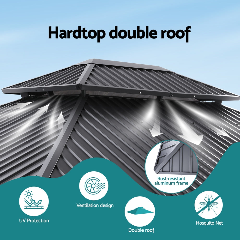 Instahut Gazebo 3x3.65m Canopy Outdoor Steel Frame Patio Tent Curtains Marquee Grey-4