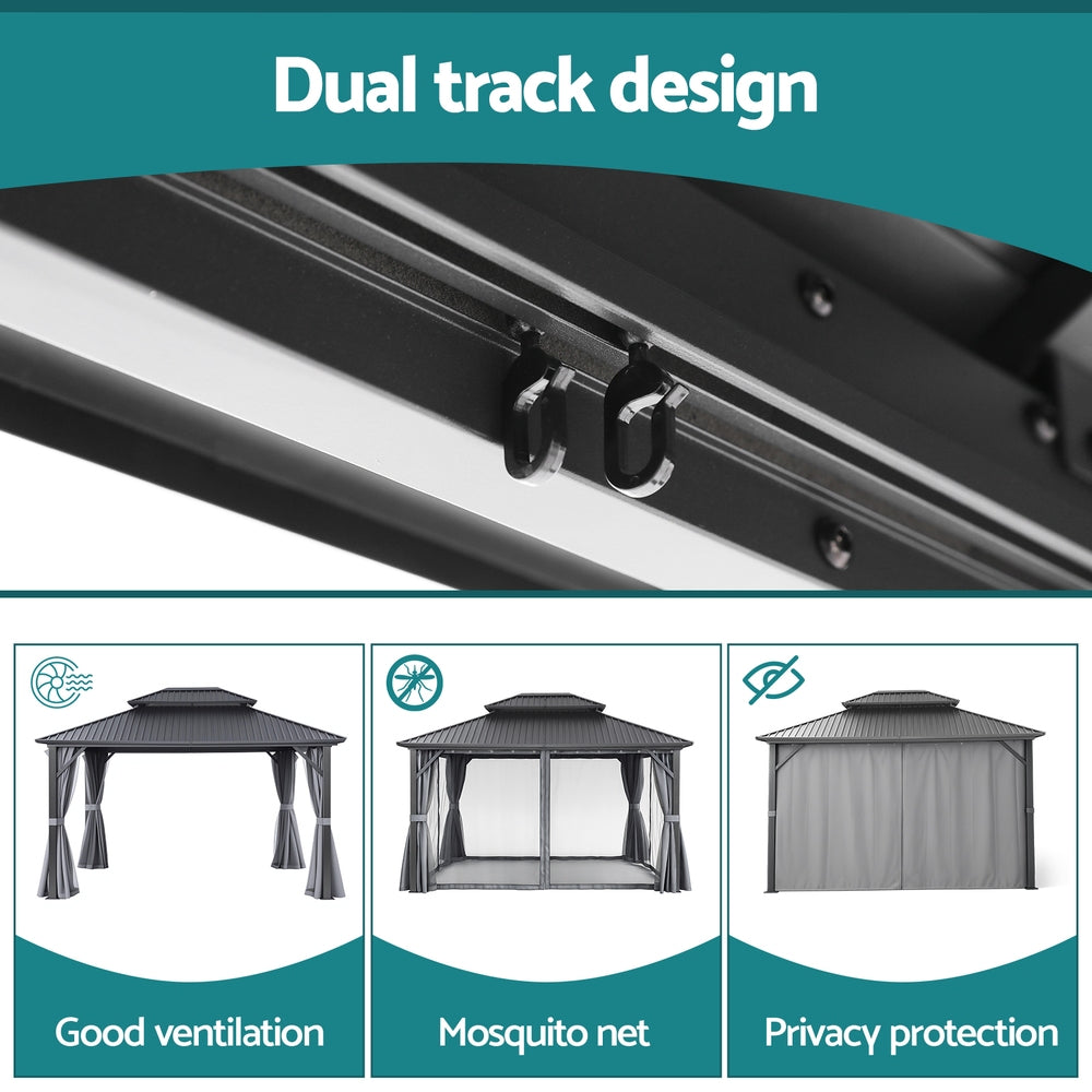 Instahut Gazebo 3x3.65m Canopy Outdoor Steel Frame Patio Tent Curtains Marquee Grey-5