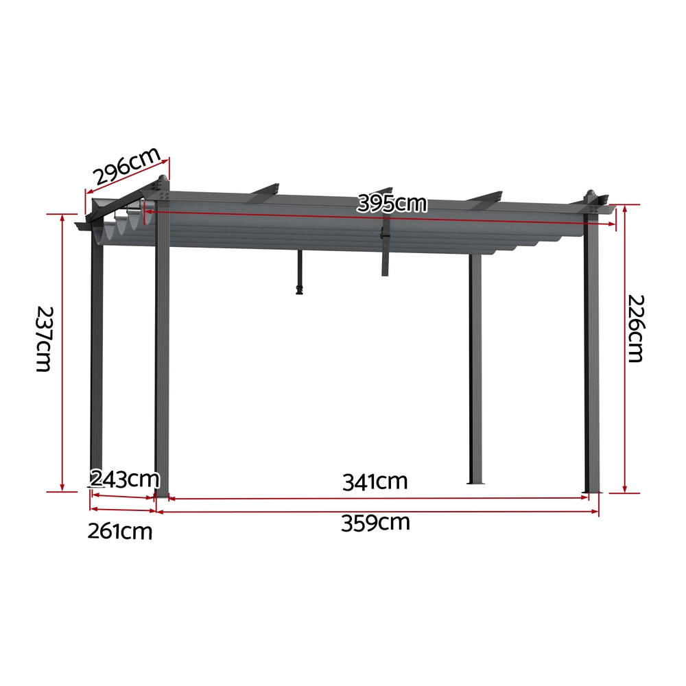 Instahut Gazebo Outdoor Garden Pergola Aluminium Frame Adjustable Canopy 3x4m Grey-1
