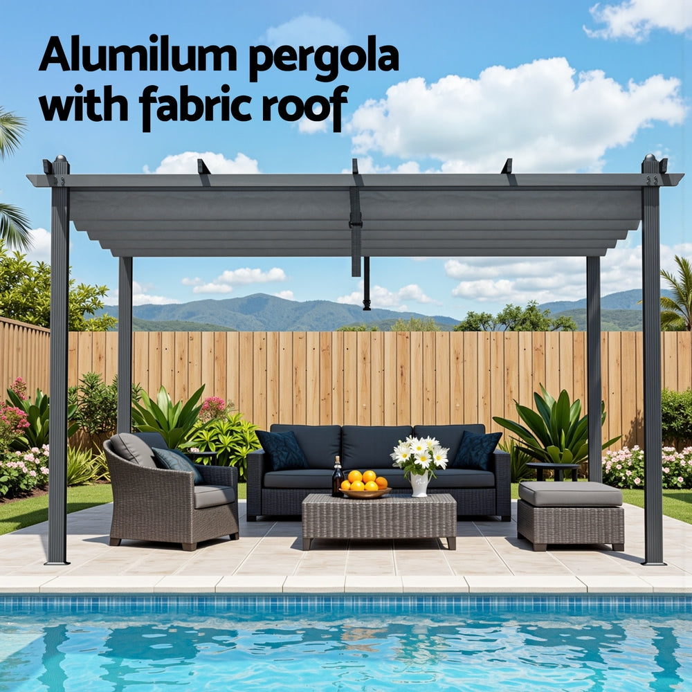 Instahut Gazebo Outdoor Garden Pergola Aluminium Frame Adjustable Canopy 3x4m Grey-3