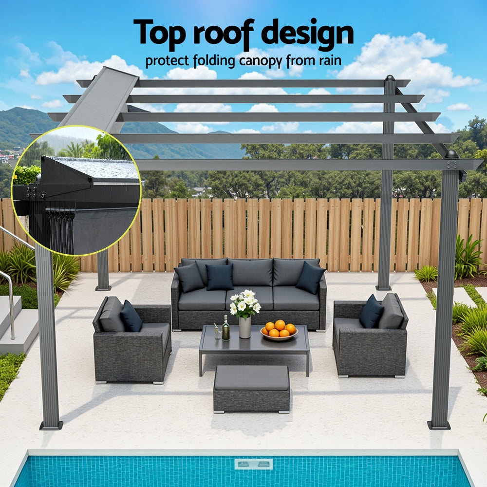 Instahut Gazebo Outdoor Garden Pergola Aluminium Frame Adjustable Canopy 3x4m Grey-5