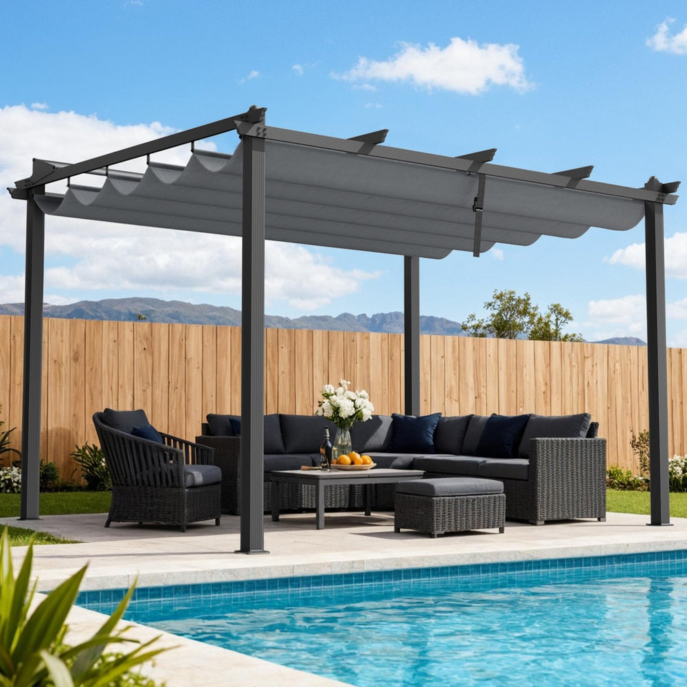 Instahut Gazebo Outdoor Garden Pergola Aluminium Frame Adjustable Canopy 3x4m Grey-6