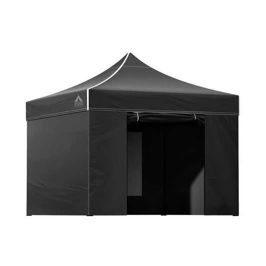 Instahut Gazebo Pop Up Marquee 3x3m Folding Tent Wedding Gazebos 500D Black-0