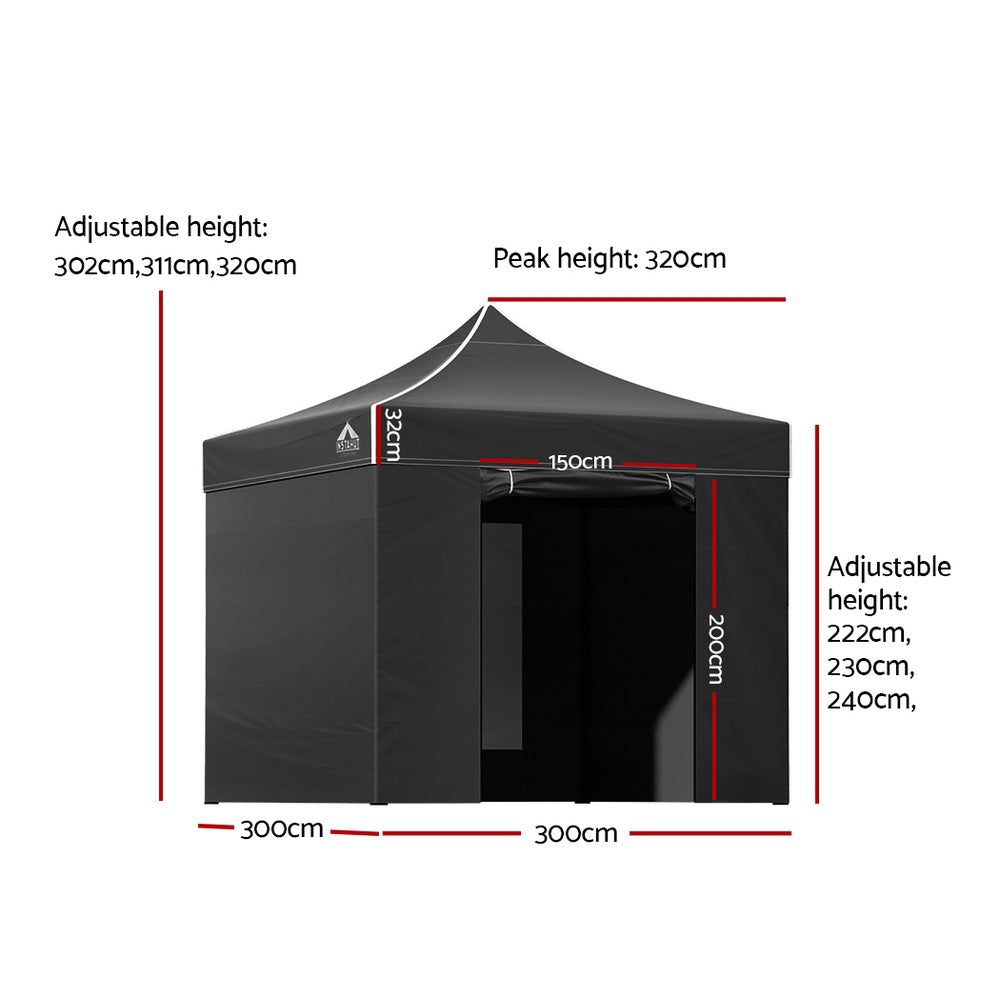 Instahut Gazebo Pop Up Marquee 3x3m Folding Tent Wedding Gazebos 500D Black-1