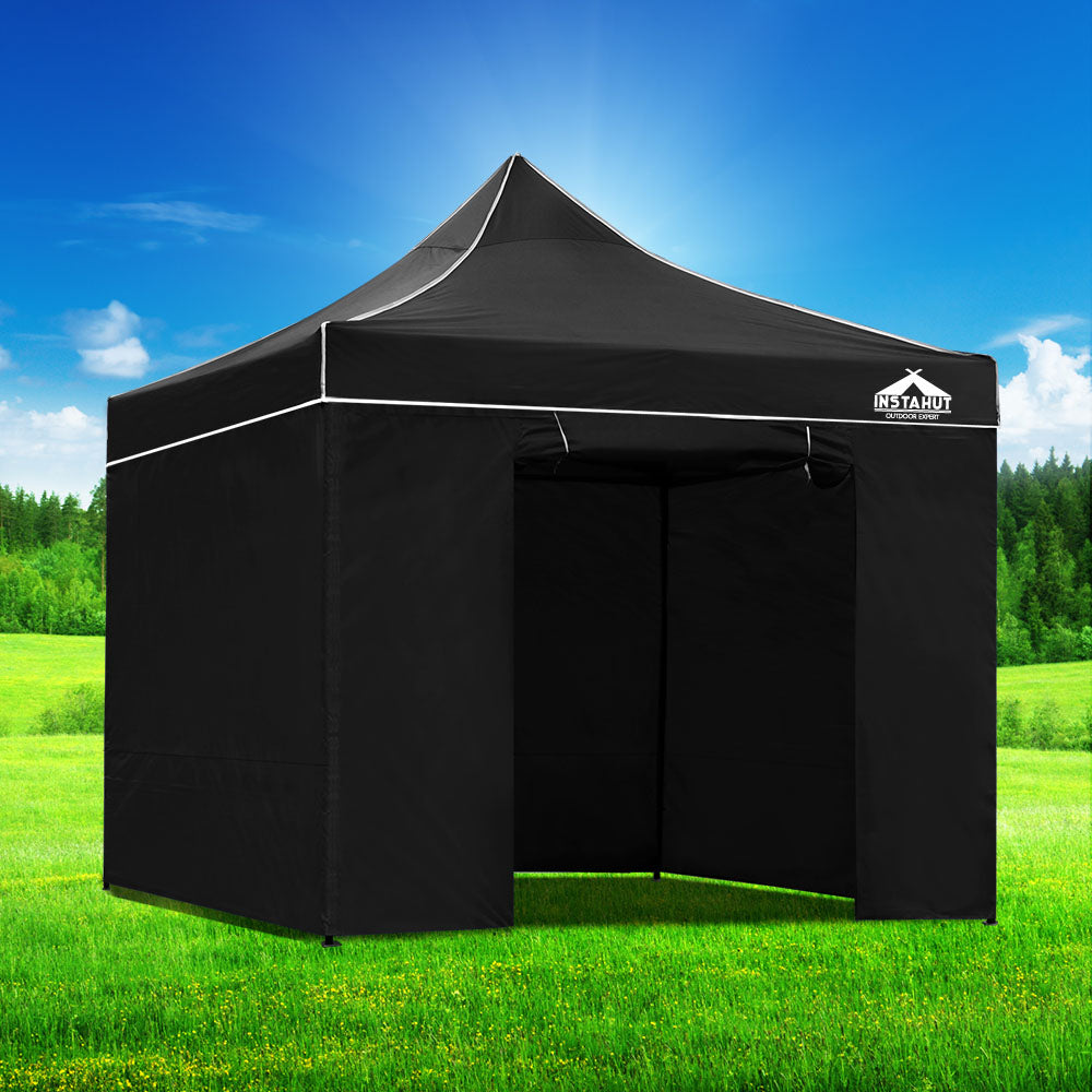 Instahut Gazebo Pop Up Marquee 3x3m Folding Tent Wedding Gazebos 500D Black-6