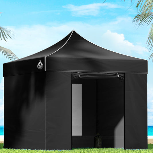 Instahut Gazebo Pop Up Marquee 3x3m Folding Tent Wedding Gazebos 500D Black-0