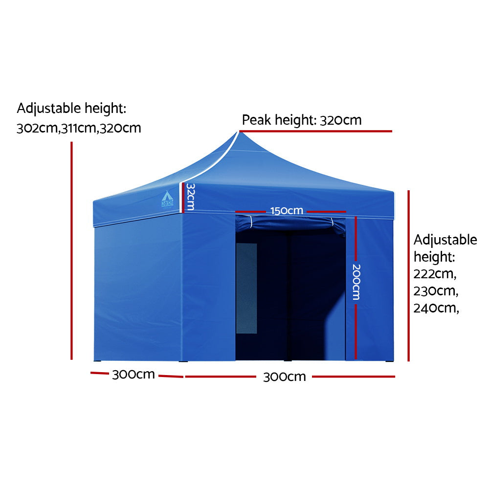 Instahut Gazebo Pop Up Marquee 3x3 Folding Tent Wedding Gazebos 500D Oxford Blue-1