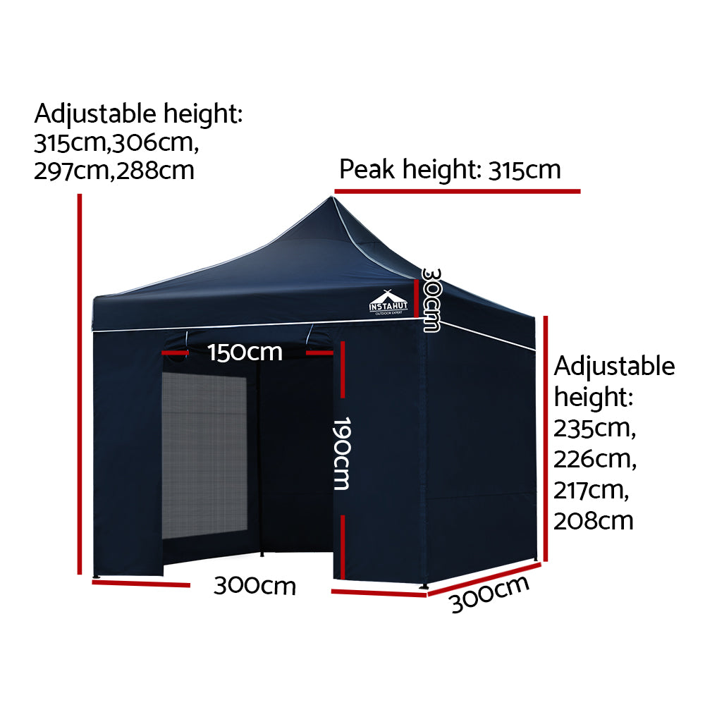 Instahut Gazebo Pop Up Marquee 3x3 Folding Tent Gazebos Camping 500D Oxford Navy-1