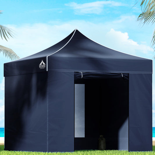 Instahut Gazebo Pop Up Marquee 3x3 Folding Tent Gazebos Camping 500D Oxford Navy-0