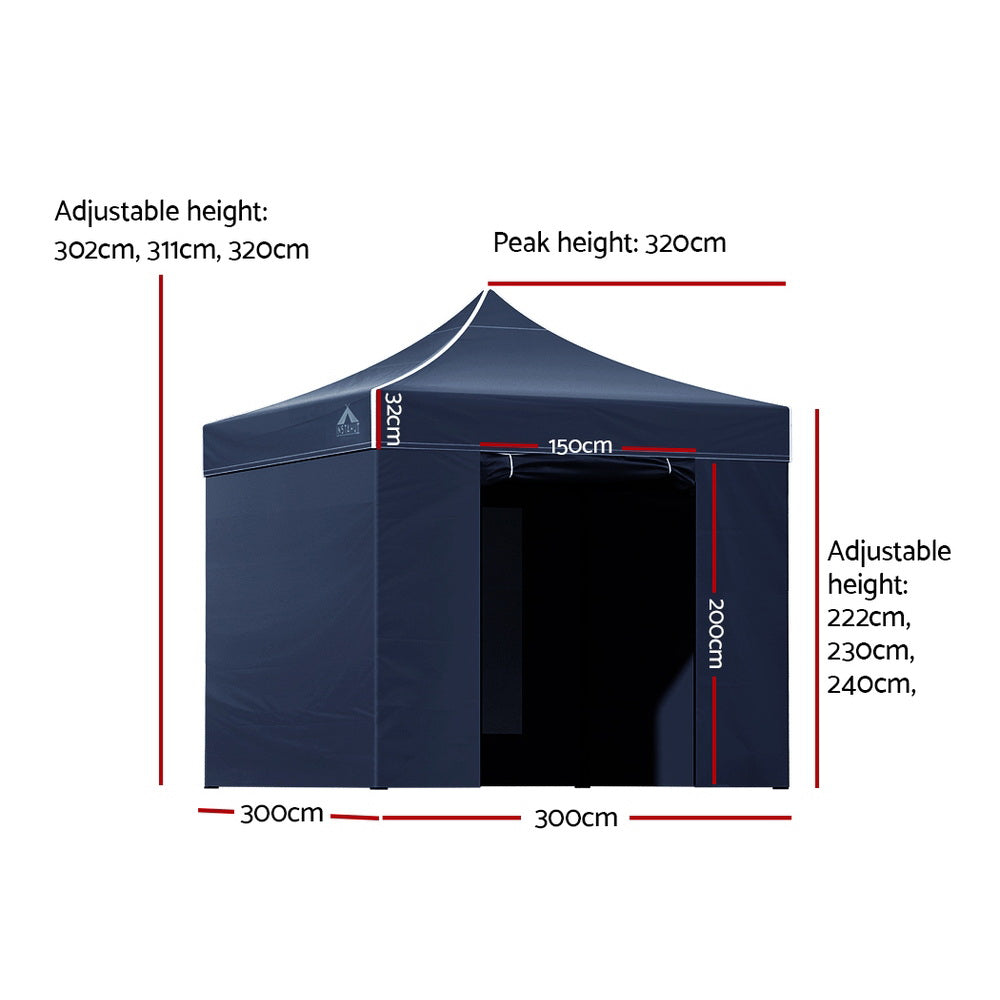 Instahut Gazebo Pop Up Marquee 3x3 Folding Tent Gazebos Camping 500D Oxford Navy-1
