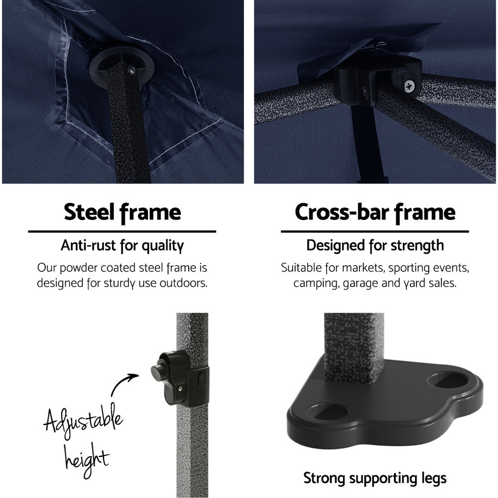 Instahut Gazebo Pop Up Marquee 3x3 Folding Tent Gazebos Camping 500D Oxford Navy-3