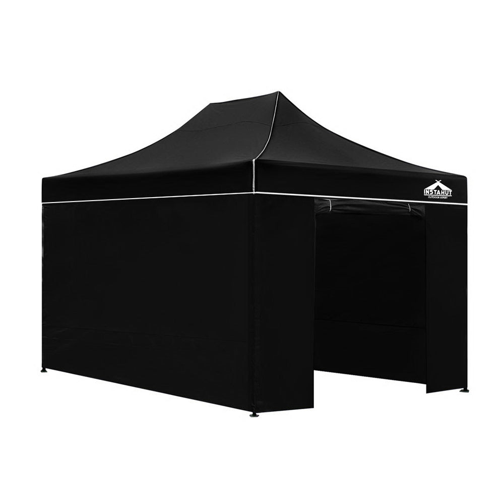 Instahut Gazebo Pop Up Marquee 3x4.5 Folding Tent Wedding Gazebos 500D Black-0