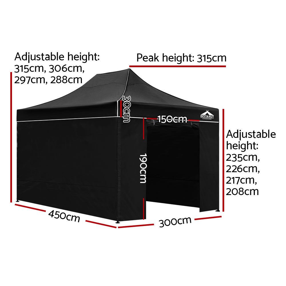 Instahut Gazebo Pop Up Marquee 3x4.5 Folding Tent Wedding Gazebos 500D Black-1