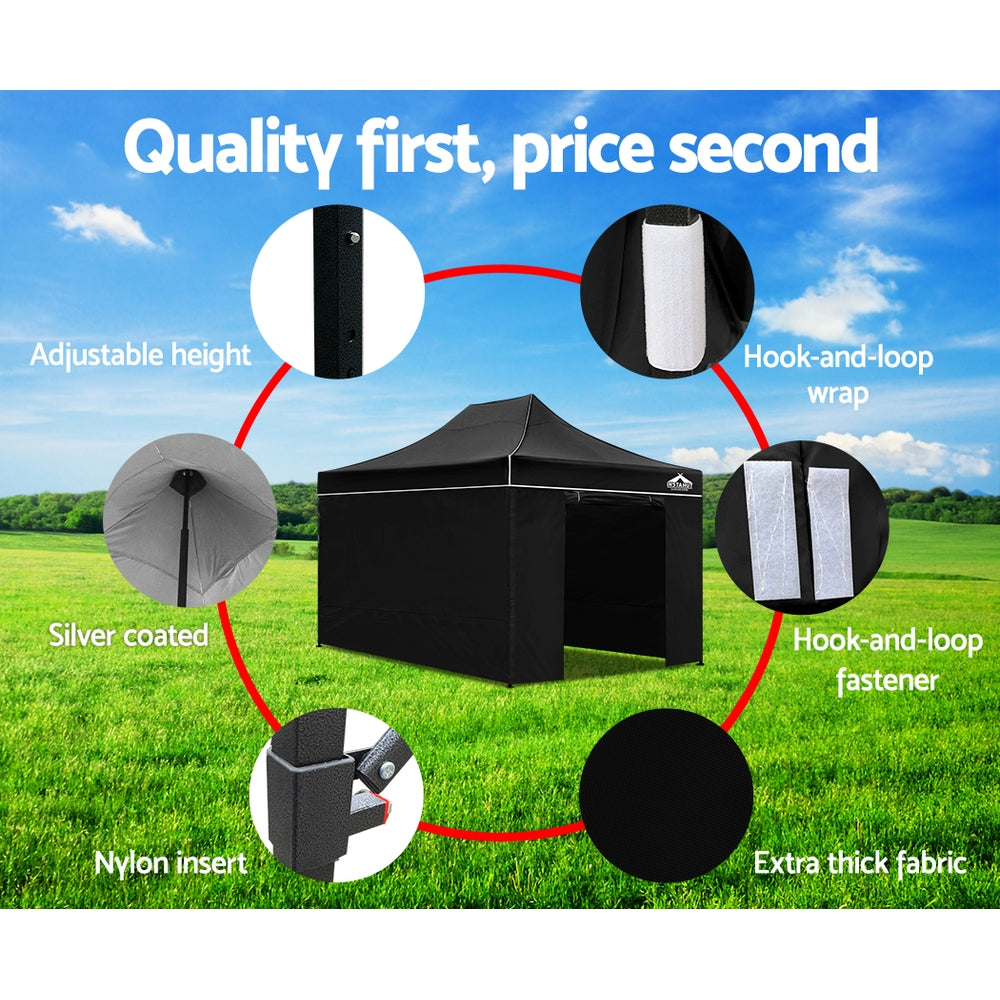 Instahut Gazebo Pop Up Marquee 3x4.5 Folding Tent Wedding Gazebos 500D Black-6