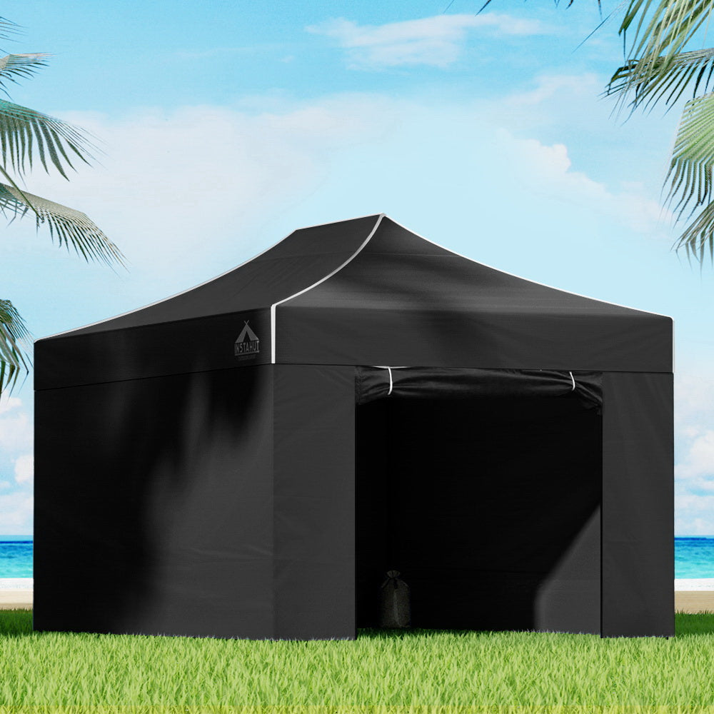 Instahut Gazebo Pop Up Marquee 3x4.5 Folding Tent Wedding Gazebos 500D Black-0