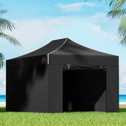 Instahut Gazebo Pop Up Marquee 3x4.5 Folding Tent Wedding Gazebos 500D Black-0