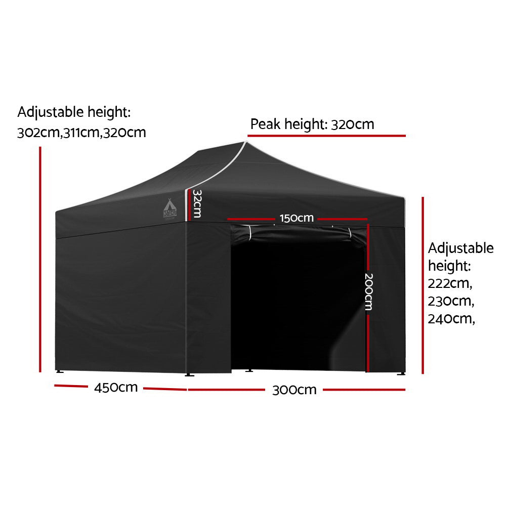 Instahut Gazebo Pop Up Marquee 3x4.5 Folding Tent Wedding Gazebos 500D Black-1