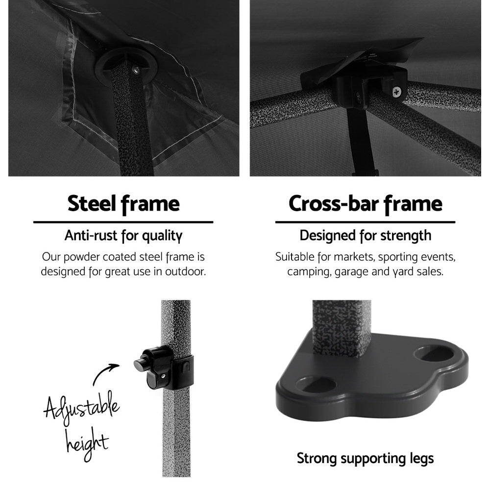 Instahut Gazebo Pop Up Marquee 3x4.5 Folding Tent Wedding Gazebos 500D Black-3