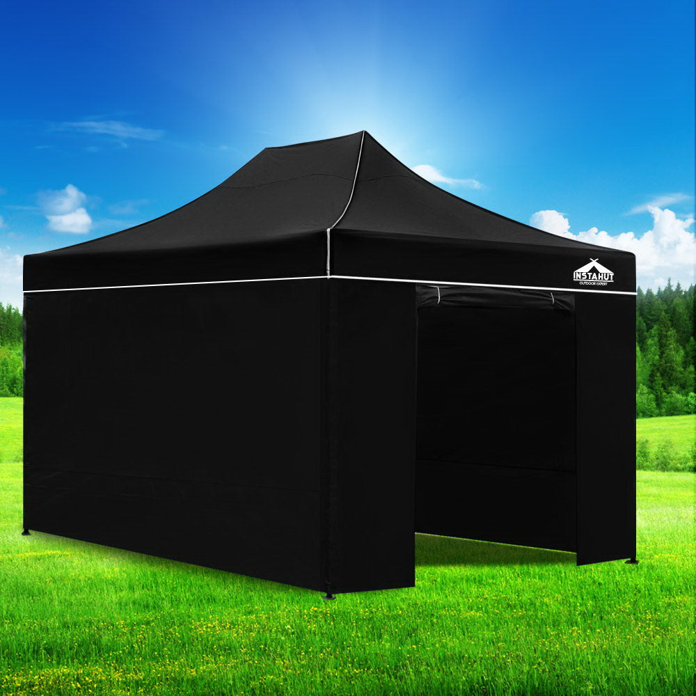 Instahut Gazebo Pop Up Marquee 3x4.5 Folding Tent Wedding Gazebos 500D Black-6