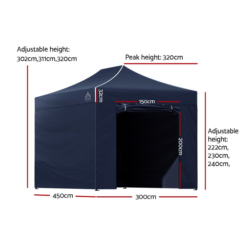 Instahut Gazebo 3x4.5 Pop Up Marquee Folding Tent Wedding Gazebos Camping Outdoor Shade Canopy Navy-1