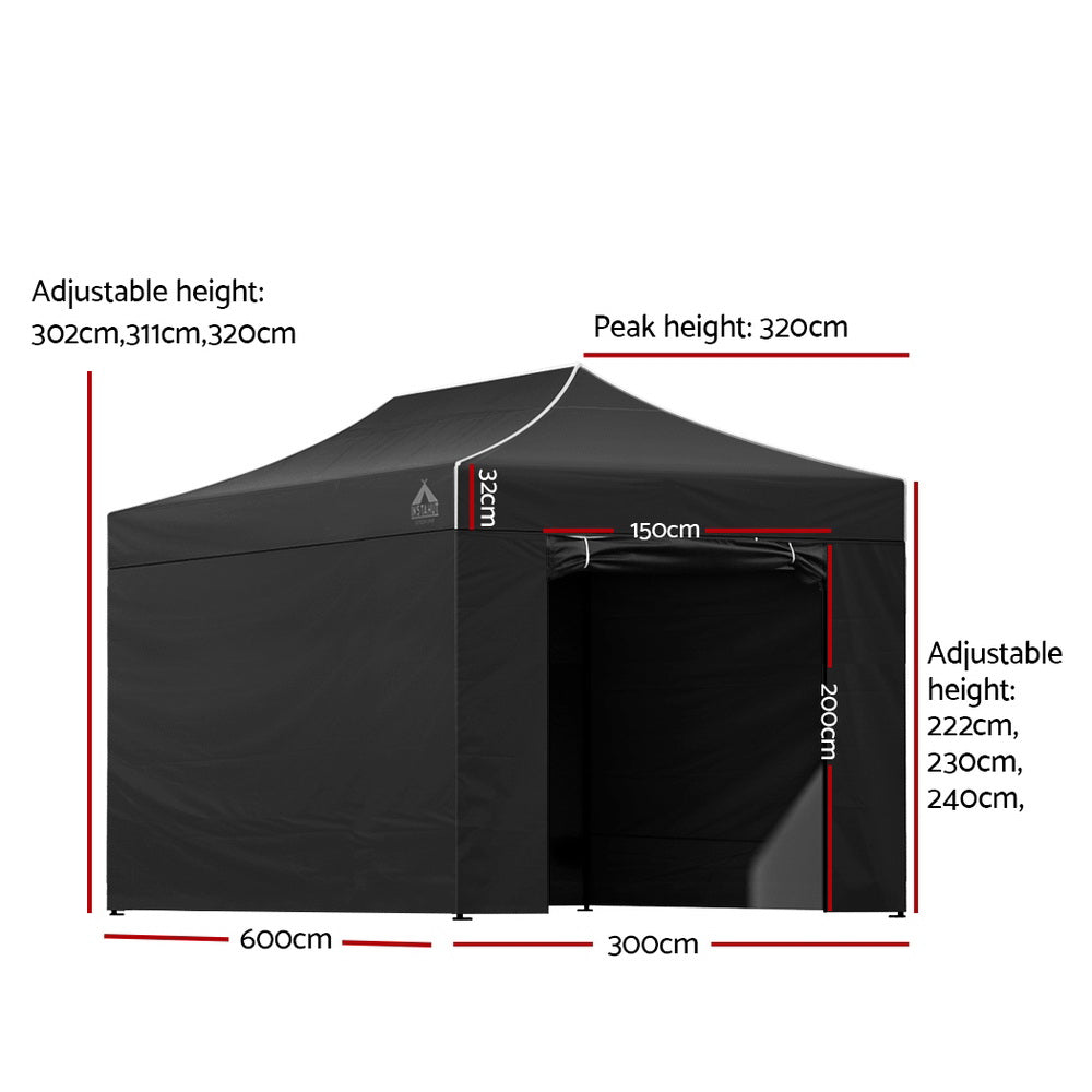 Instahut Gazebo 3x6 Pop Up Marquee Folding Tent Wedding Gazebos Camping Outdoor Shade Canopy Black-1