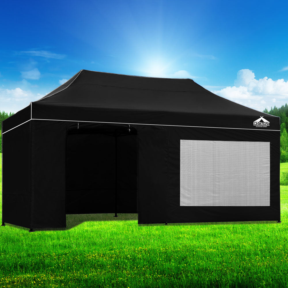 Instahut Gazebo 3x6 Pop Up Marquee Folding Tent Wedding Gazebos Camping Outdoor Shade Canopy Black-6