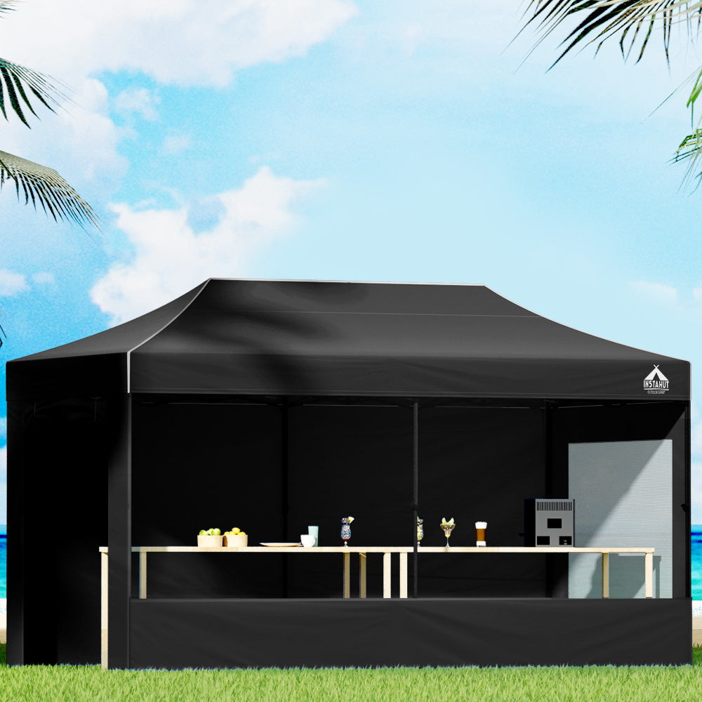 Instahut Gazebo 3x6 Pop Up Marquee Folding Tent Wedding Gazebos Camping Outdoor Shade Canopy Black-7