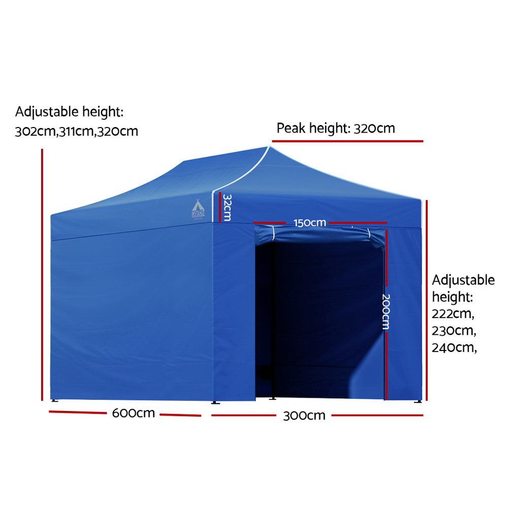 Instahut Gazebo 3x6 Pop Up Marquee Folding Tent Wedding Gazebos Camping Outdoor Shade Canopy Blue-1