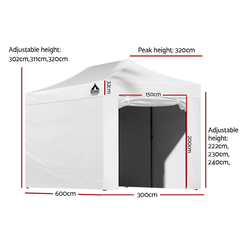 Instahut Gazebo Pop Up Marquee 3x6 Folding Tent Gazebos 500D Oxford Fabric White-1