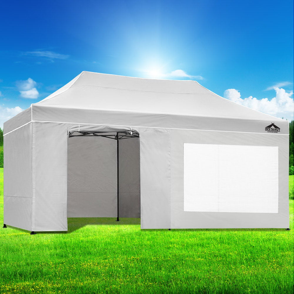 Instahut Gazebo Pop Up Marquee 3x6 Folding Tent Gazebos 500D Oxford Fabric White-6