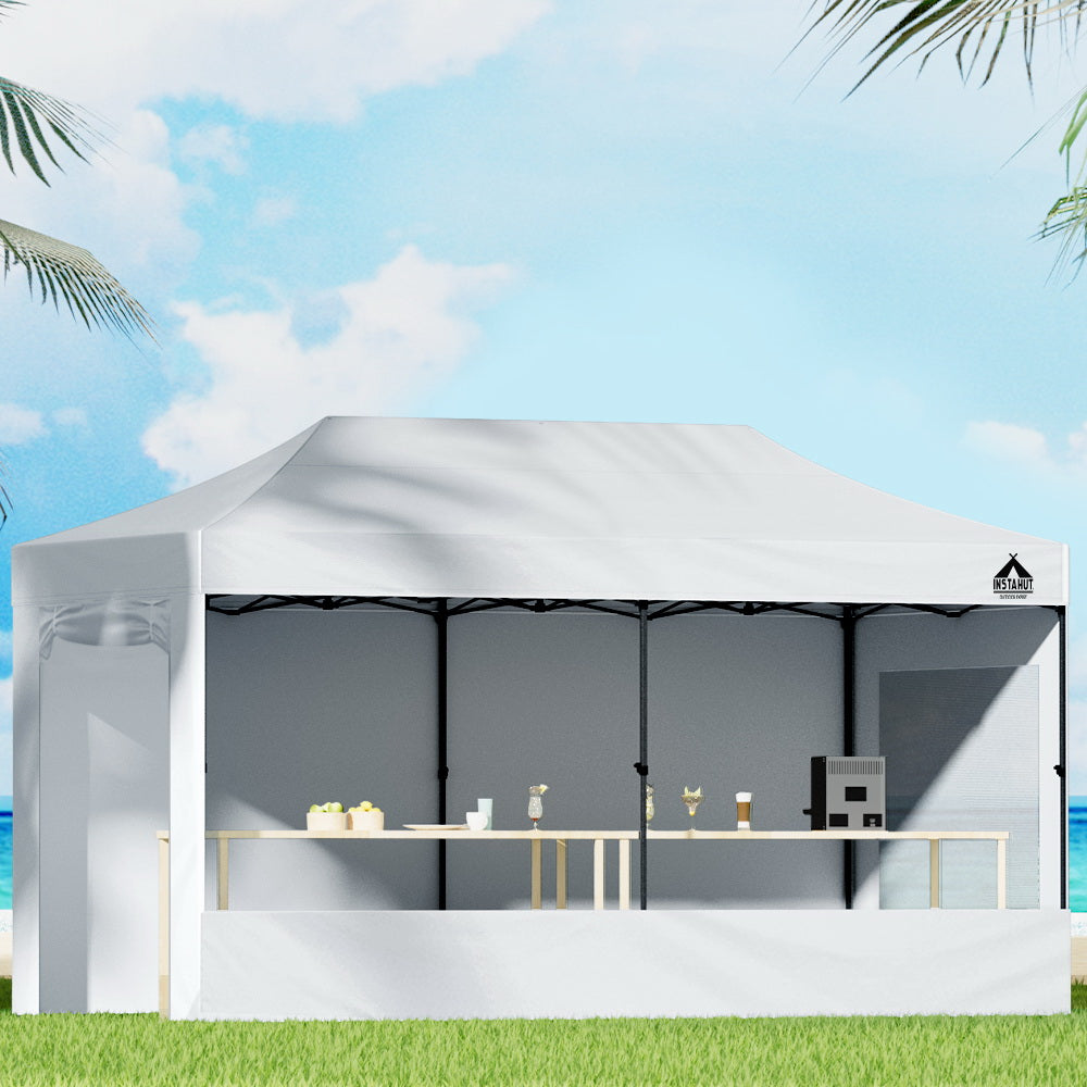 Instahut Gazebo Pop Up Marquee 3x6 Folding Tent Gazebos 500D Oxford Fabric White-7