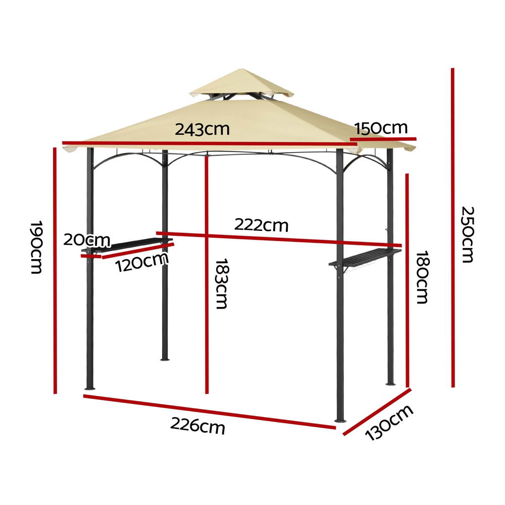 Instahut Gazebo Outdoor Patio Marquee BBQ Grill Shelter Garden Shade Hooks Beige-1