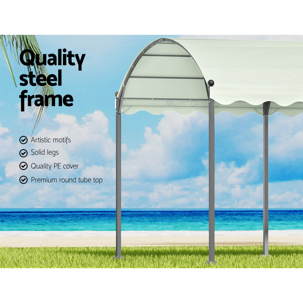 Instahut Gazebo Marquee 4x3m Outdoor Event Wedding Tent Camping Party Shade Iron Art Canopy Beige-4