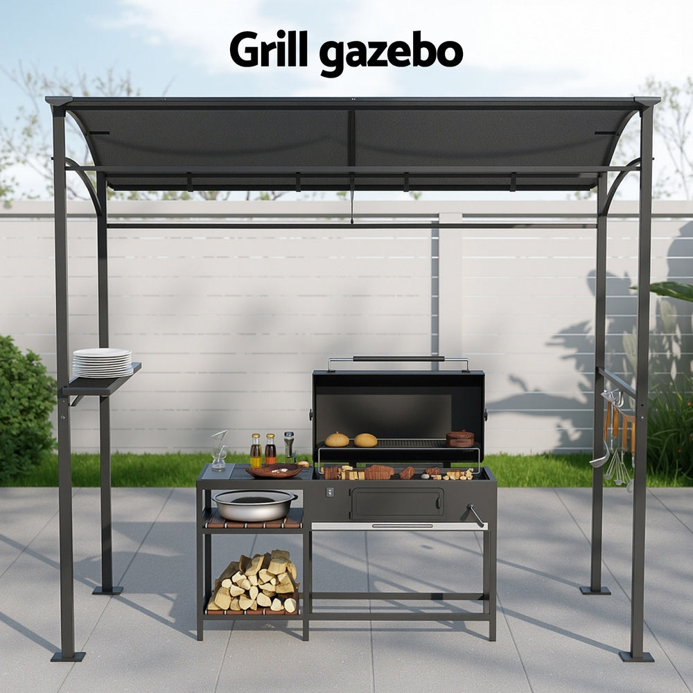 Instahut Gazebo Outdoor BBQ Grill Patio Garden Marquee Shade Shelter Shelf Hooks Grey-3