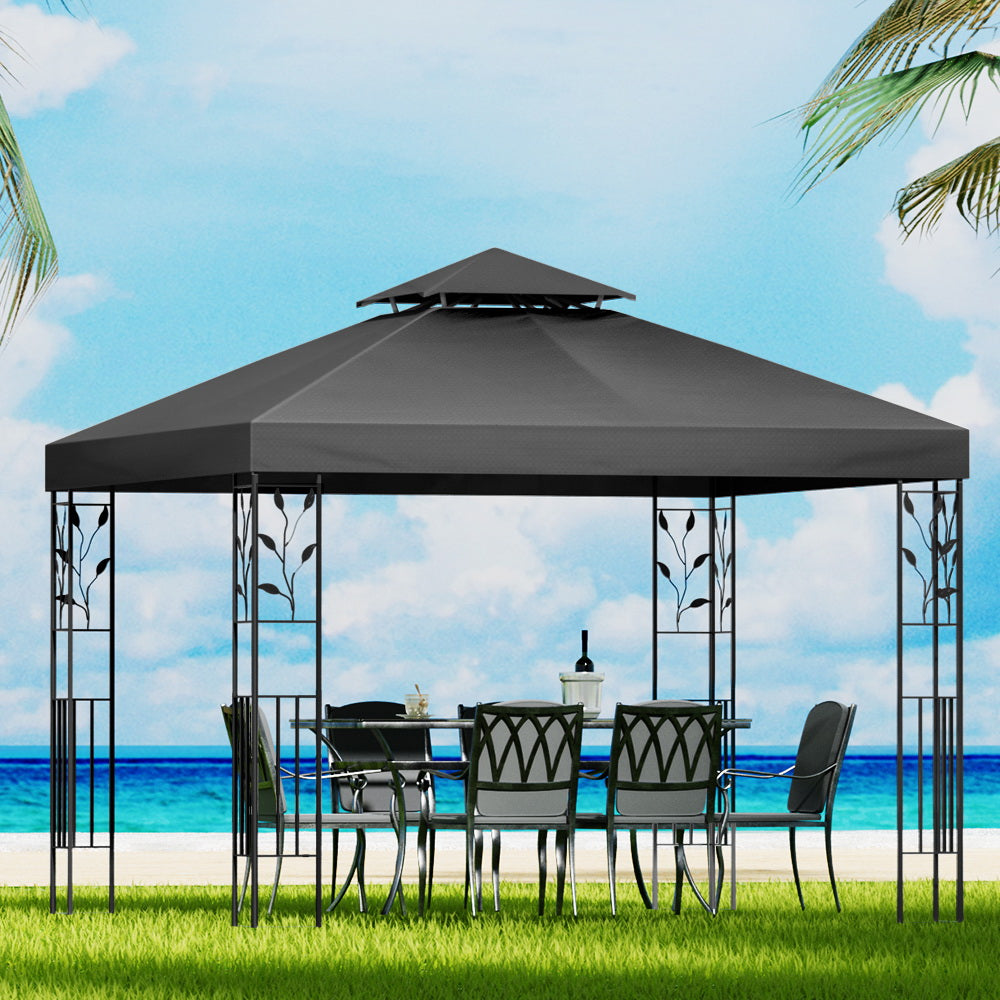 Instahut Gazebo 3x3m Marquee Outdoor Wedding Party Event Tent Home Iron Art Shade Grey-0