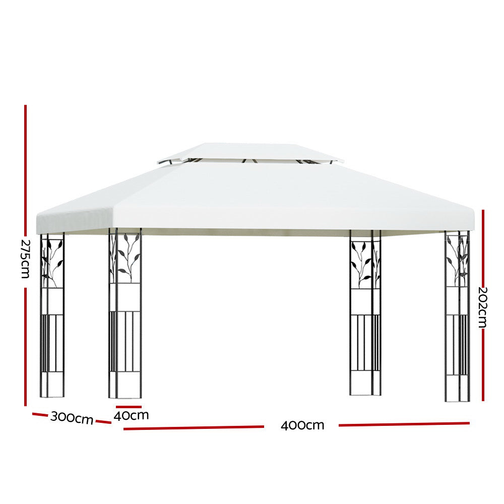 Instahut Gazebo 4x3m Marquee Outdoor Wedding Party Event Tent Home Iron Art Shade White-1