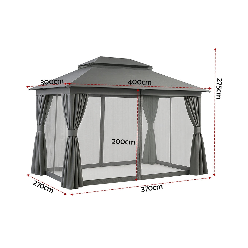 Instahut Gazebo 3x4m Canopy Outdoor Steel Frame Patio Tent Curtains Marquee Grey-1