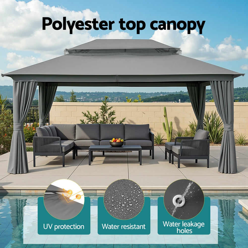 Instahut Gazebo 3x4m Canopy Outdoor Steel Frame Patio Tent Curtains Marquee Grey-3